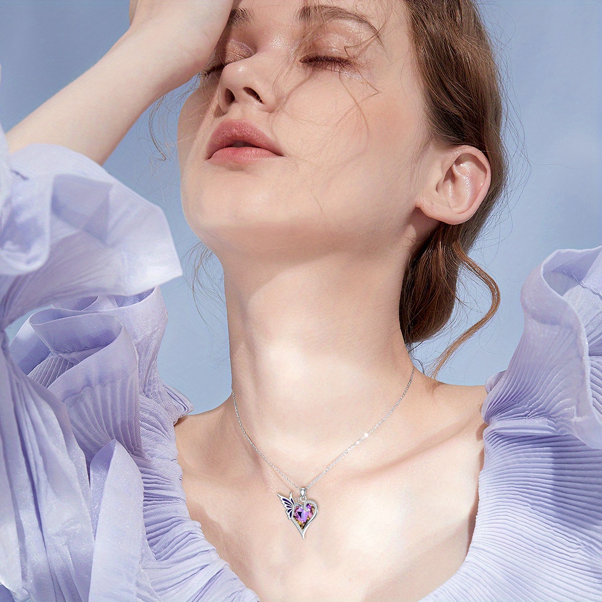 925 Silver Heart Butterfly Pendant Necklace for Women